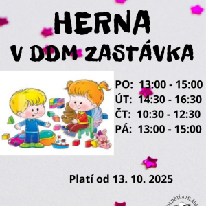 Otevřená herna, rozvrh od 13. 10. 2025 