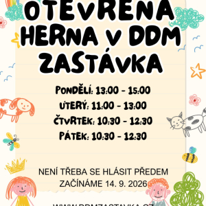 Otevřená herna bude opět v provozu od 14. 9.2026